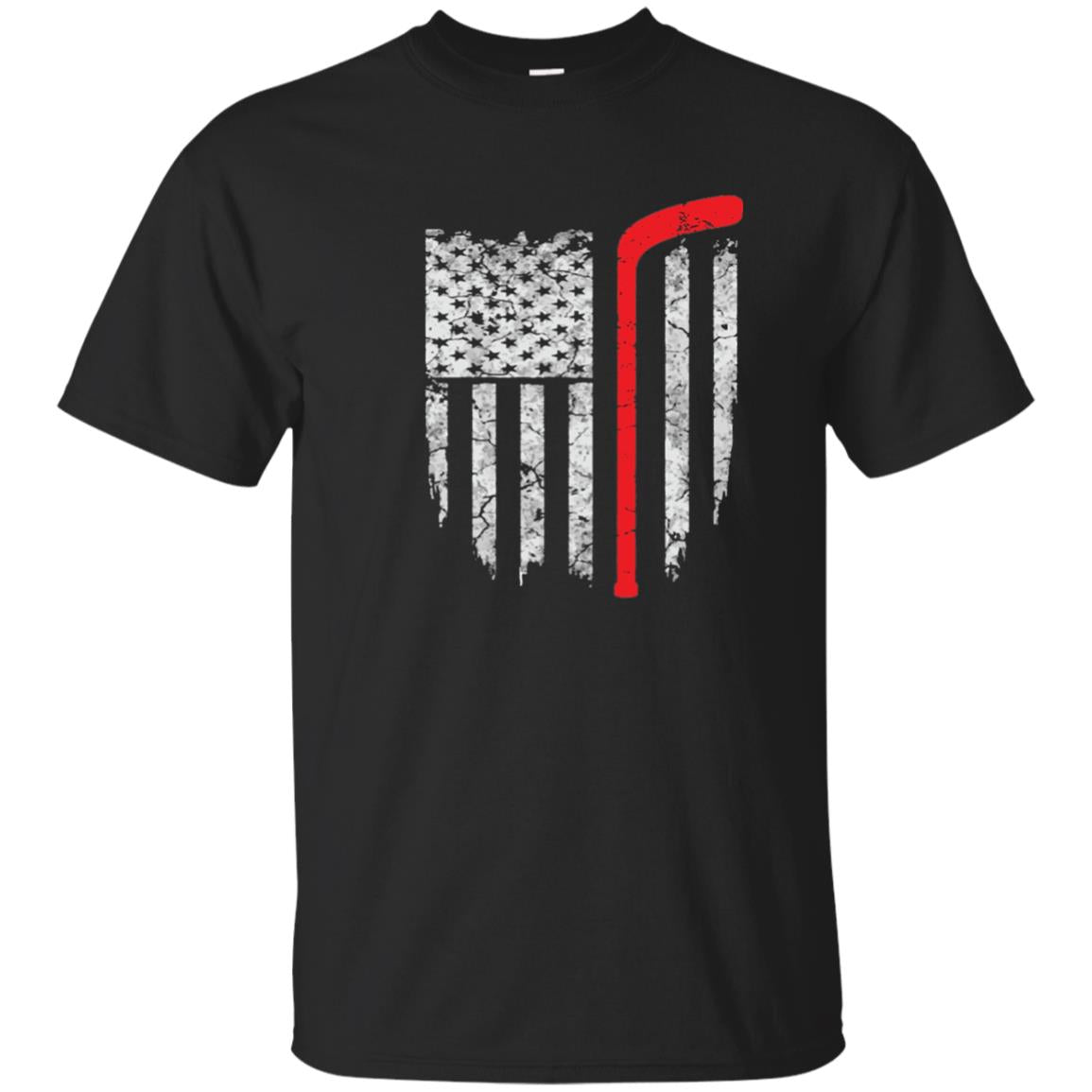 Hockey American Flag Hockey Lover T-shirt Black