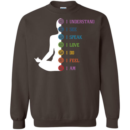 Chakra Meditation Yoga T-shirt I Speak I Love I Do I Feel I Am Dark Chocolate