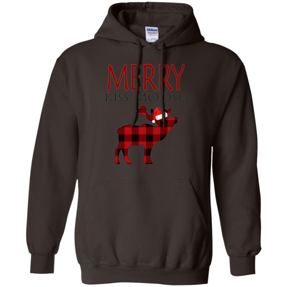 Christmas T-shirt Reindeer Plaid Moose Merry Kiss Moose Dark Chocolate