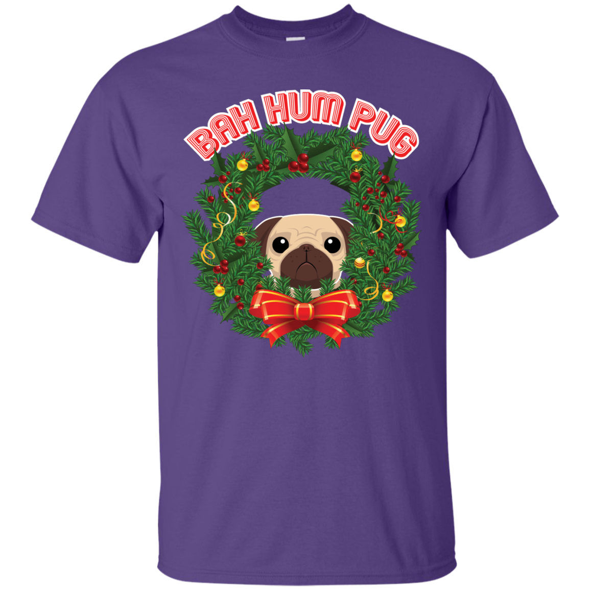 Christmas T-Shirt Bah Hum Pug Purple
