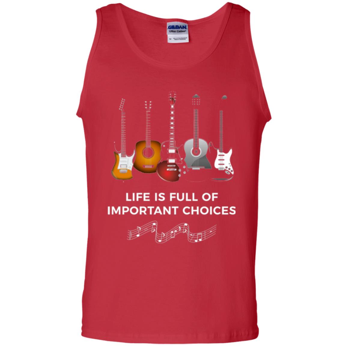 Funny Guitar T-shirt Life Is Full Of Important Choices Red