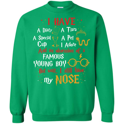 I Have A Diary, A Tiara, A Special Cup, A Pet I Adore And An Obsession Of A Famous Young Boy Harry Potter Fan T-shirt Irish Green