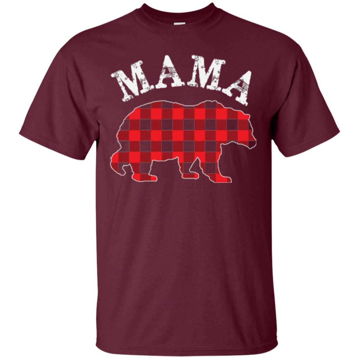 Mama T-shirt Red Plaid Mama Bear Maroon