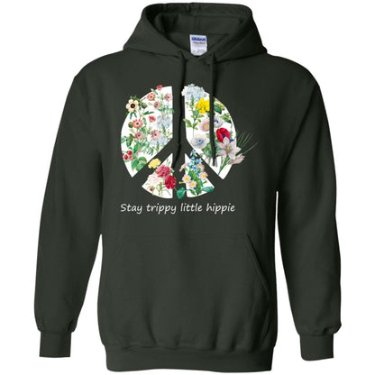 Stay Trippy Little Hippie Peace Sign Shirt Forest Green