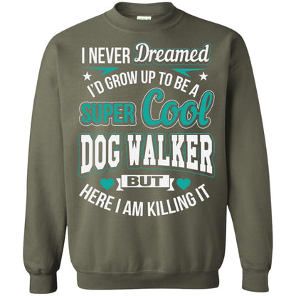 Funny Dog Walker T-shirt Super Cool Dog Walker Military Green