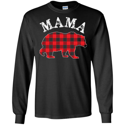 Mama T-shirt Red Plaid Mama Bear Black