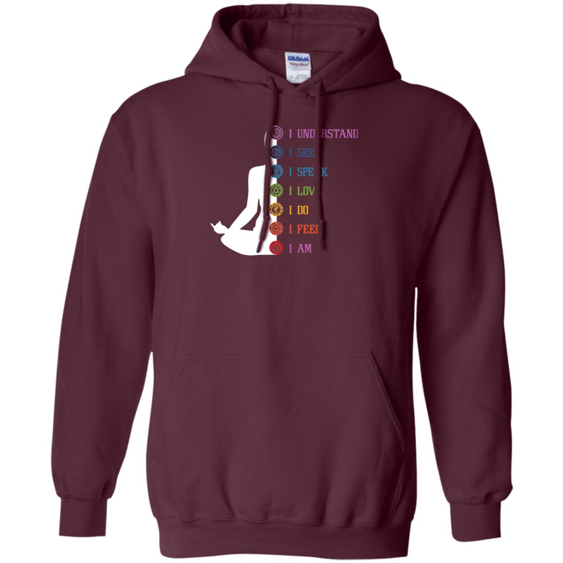 Chakra Meditation Yoga T-shirt I Speak I Love I Do I Feel I Am Maroon