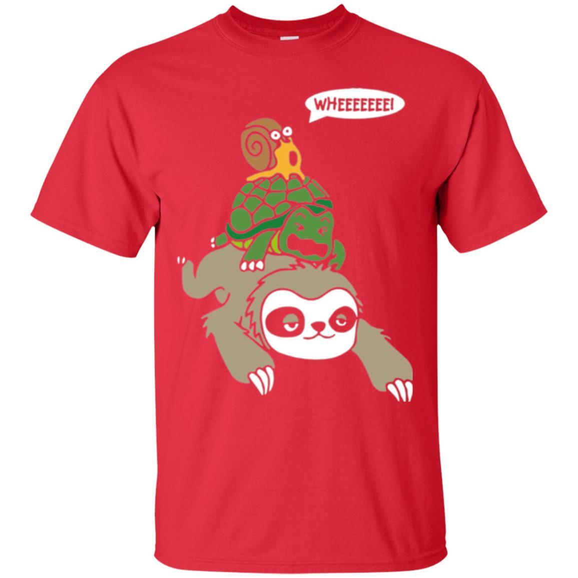 Running Wild T-shirt Sloth Turtle And Snail Piggyback Red