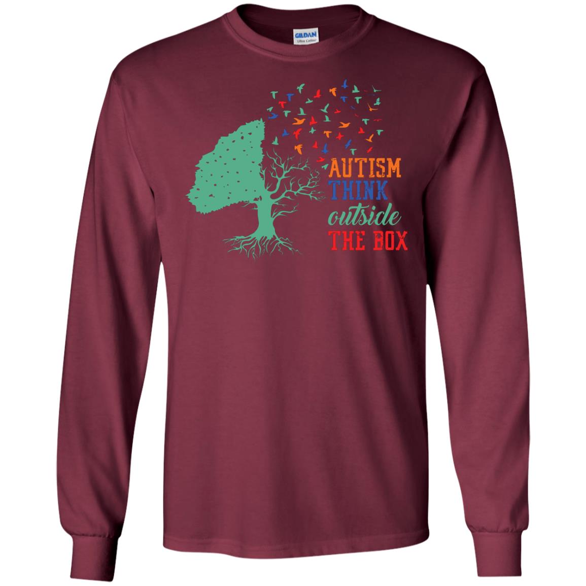 Autism Think Outside The Box Autism Awearness T-shirt Maroon