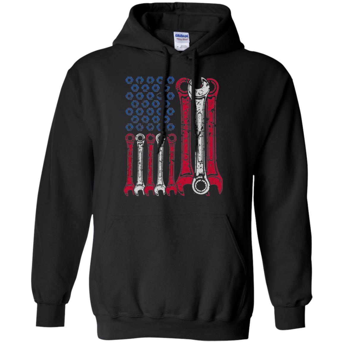 Mechanic T-shirt Usa Red White Blue American Flag Black