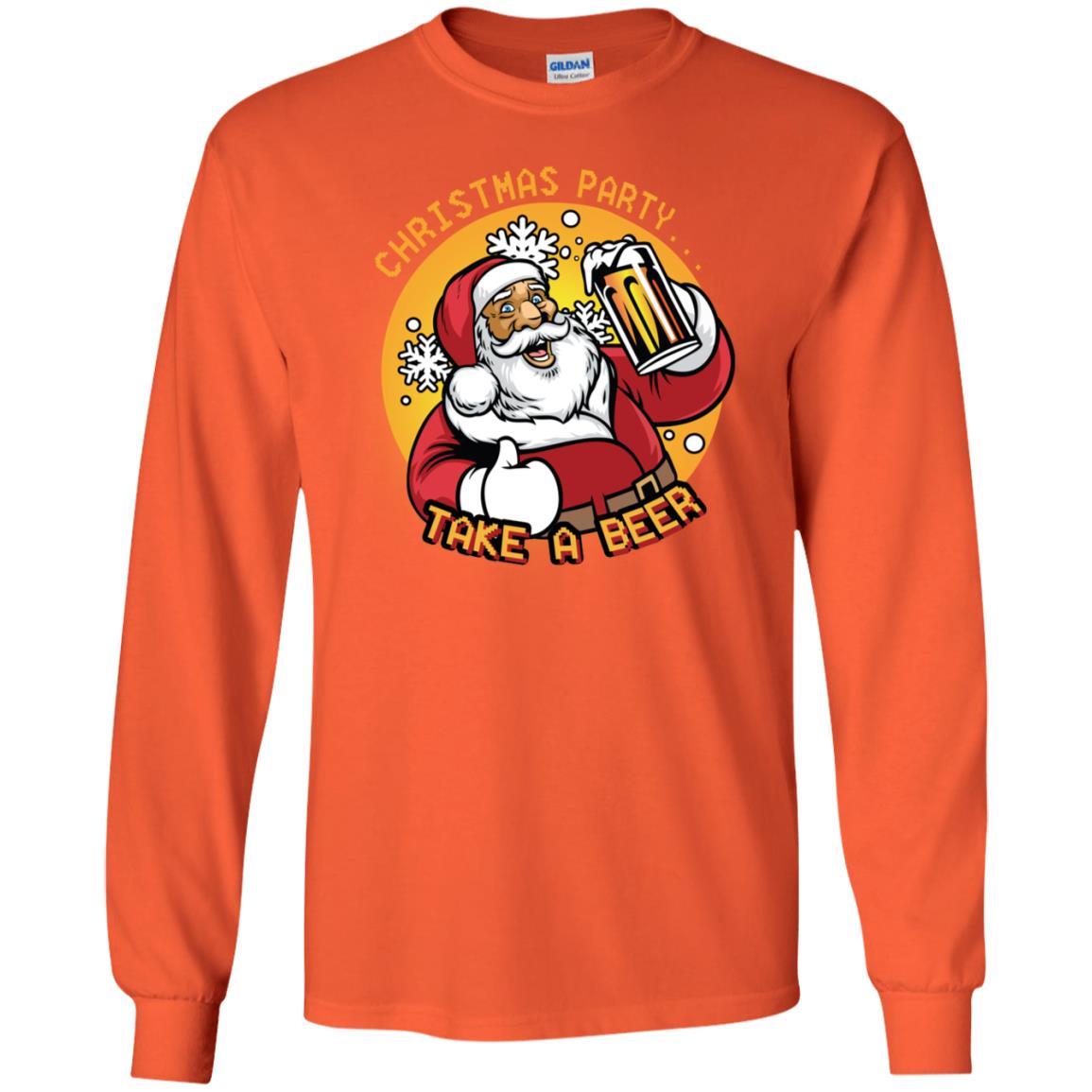 Christmas Party Take A Beer Santa X-mas Gift Shirt Orange