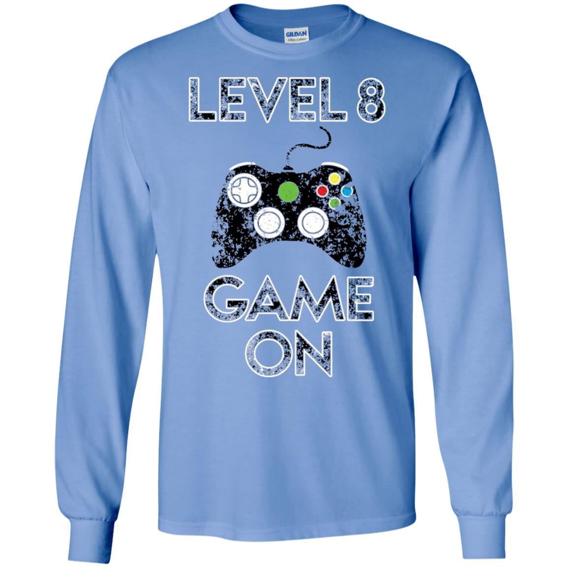 Kids Level 8 Game On 8th Birthday Gift T-shirt Carolina Blue