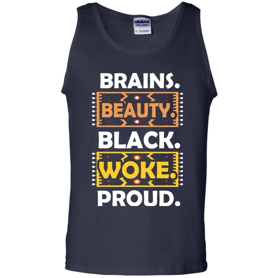 Brains Beauty Black Woke Proud African American T-shirt Navy