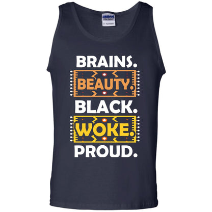 Brains Beauty Black Woke Proud African American T-shirt Navy