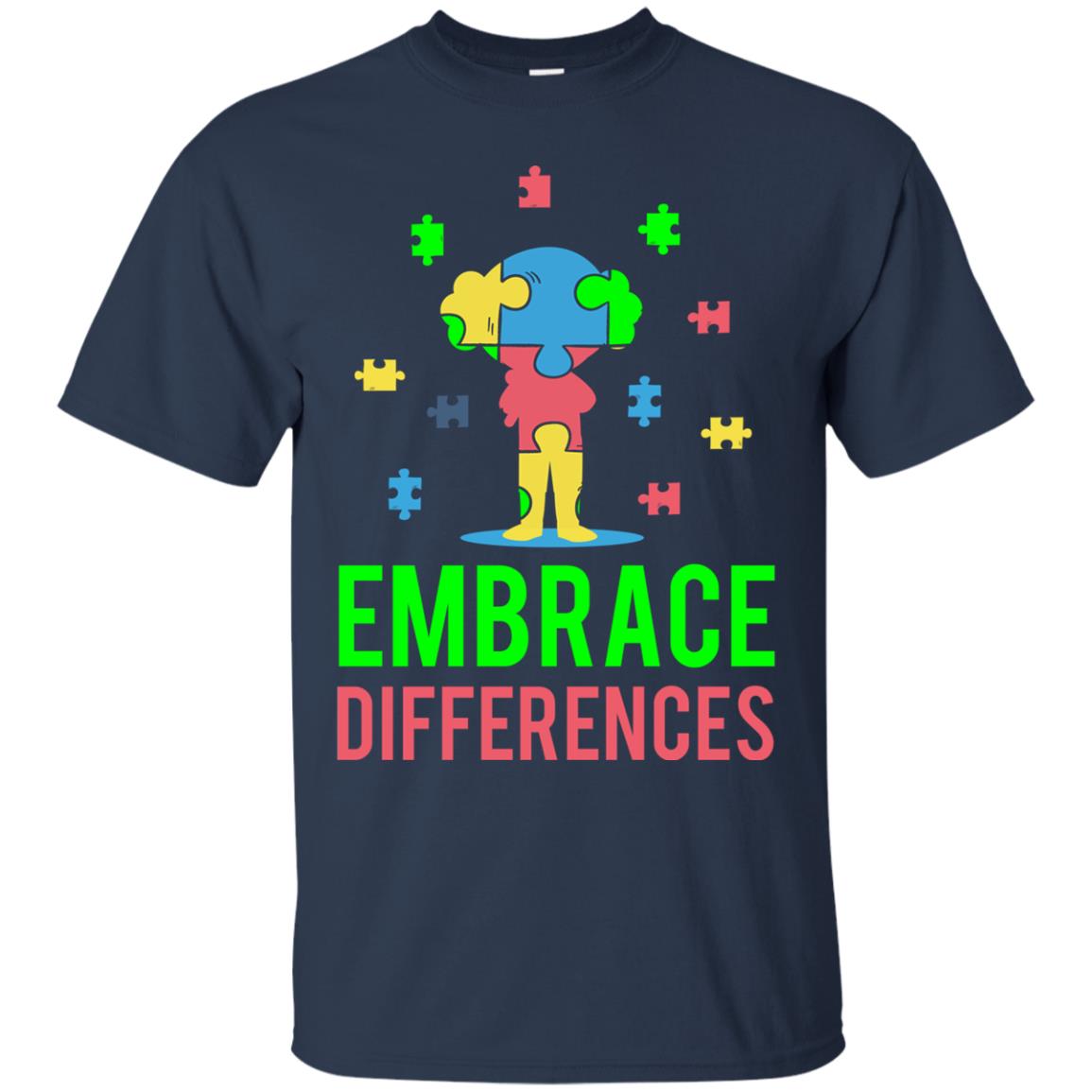 Autism Awareness T-shirt Embrace Differences Navy