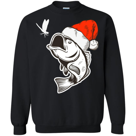 Bass Fishing Santa Hat Christmas Gift Shirt For Fishing Lovers Black