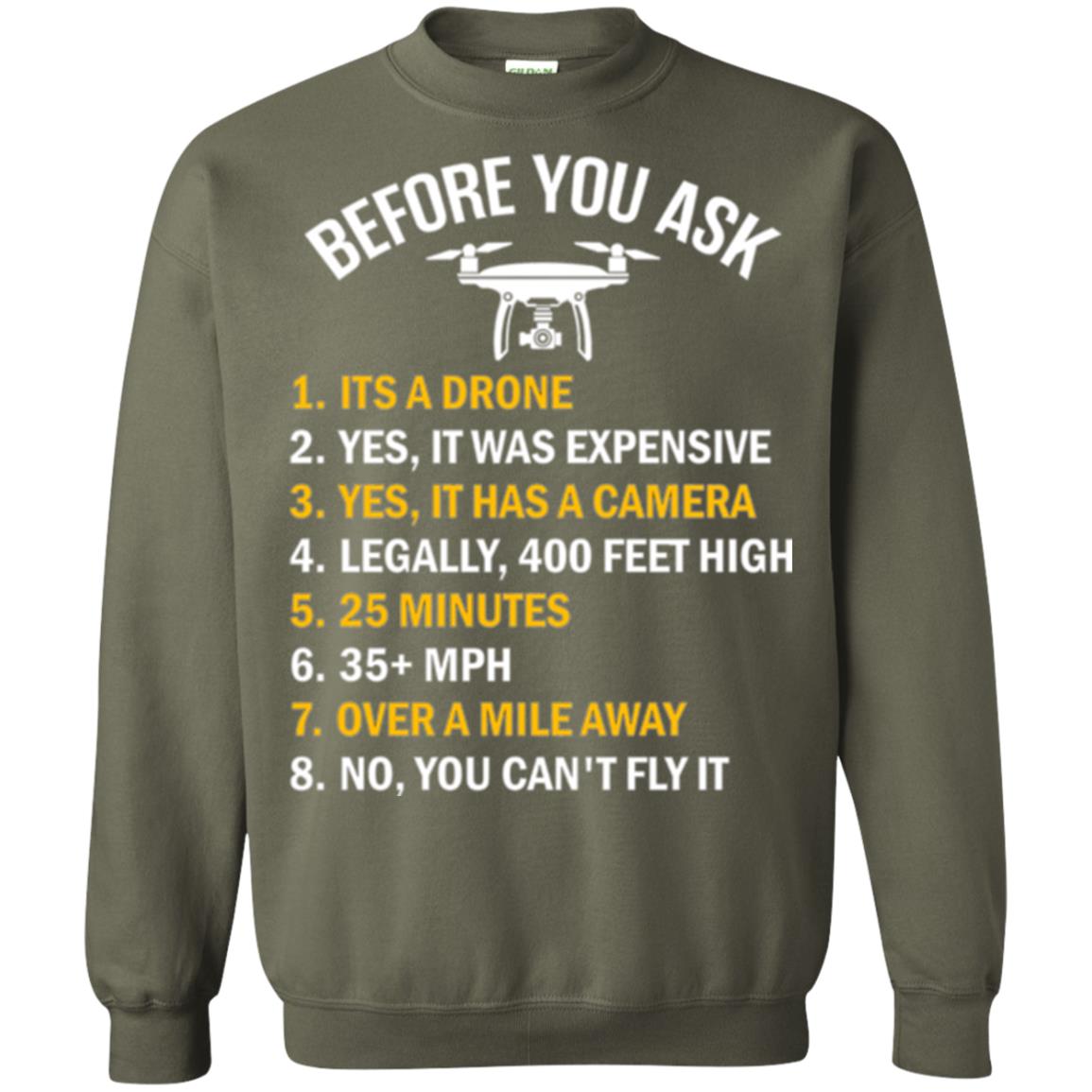 Before You Ask Funny Drone T-shirt You Can_t Fly It Military Green