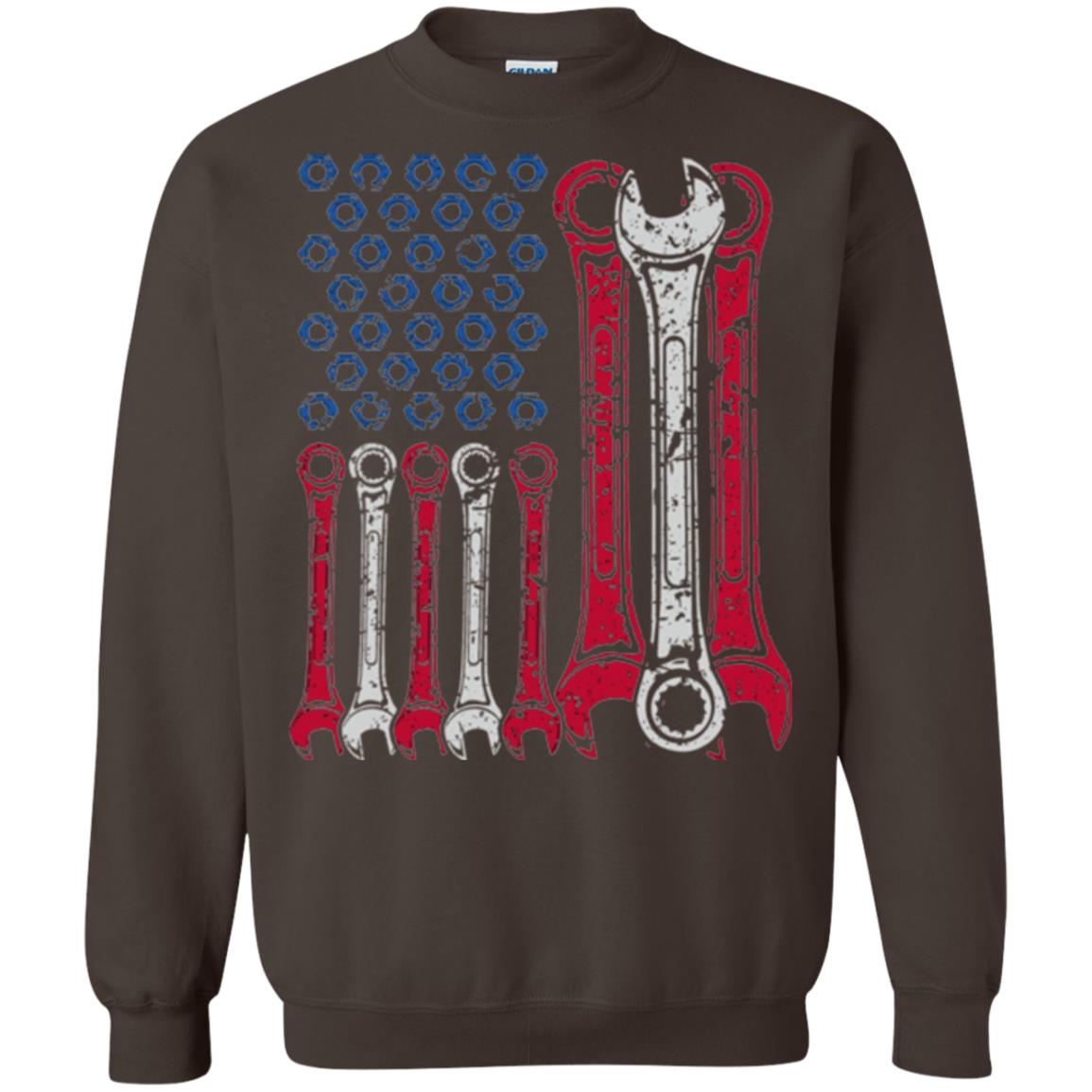 Mechanic T-shirt Usa Red White Blue American Flag Dark Chocolate