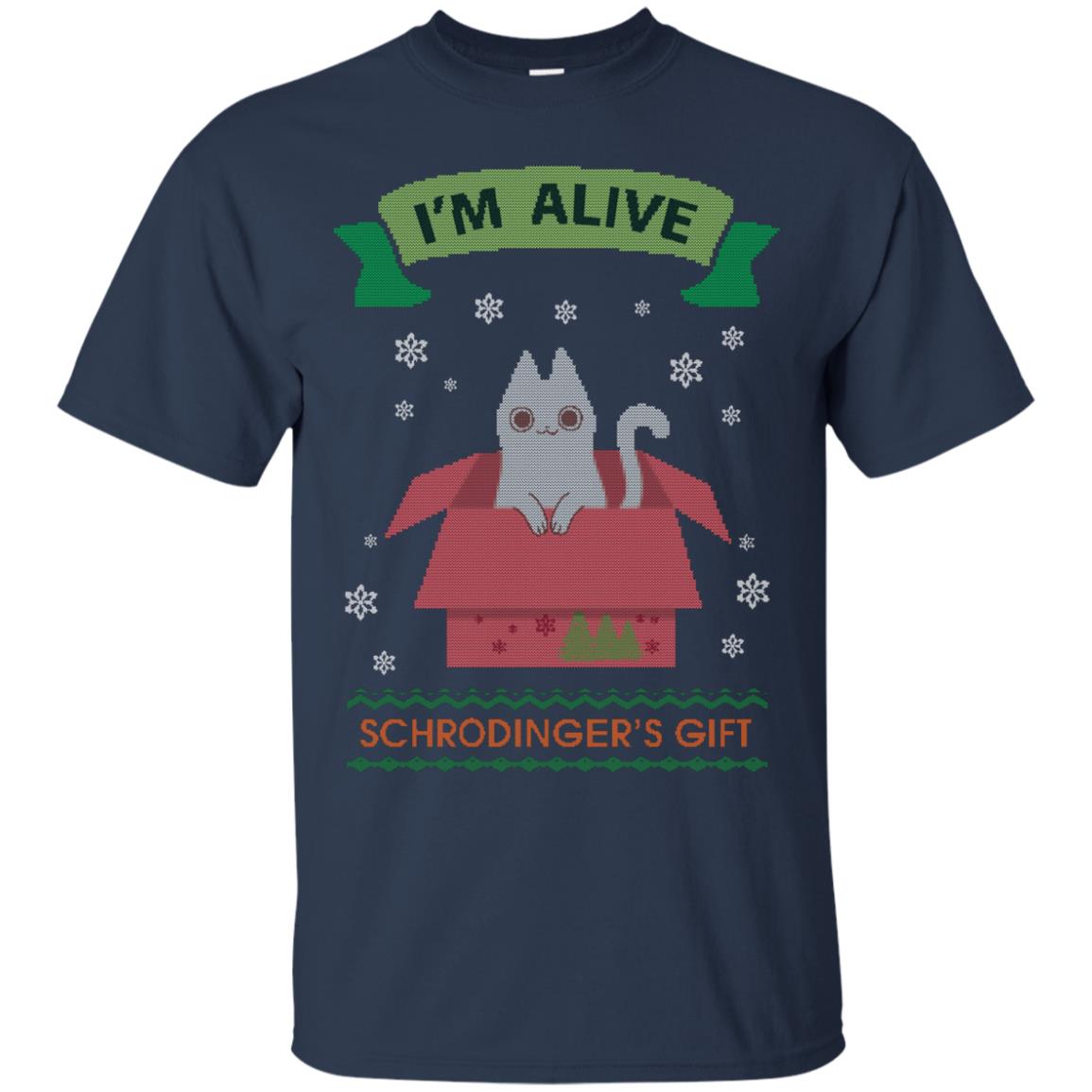 Im Alive Schrodingers Gift Cat Christmas Shirt Navy