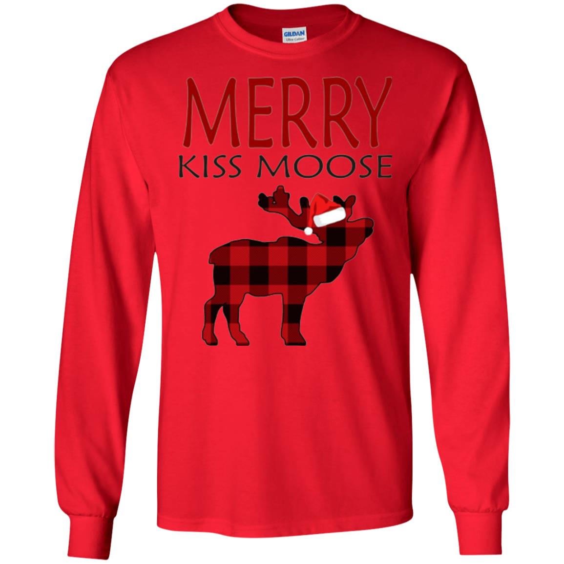 Christmas T-shirt Merry Kiss Moose Red