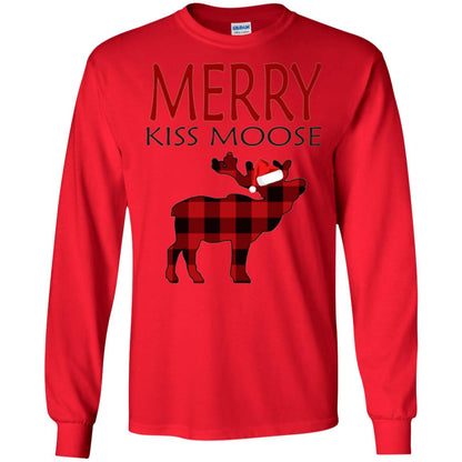 Christmas T-shirt Merry Kiss Moose Red