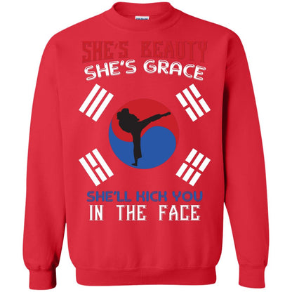 She’s Beauty She’s Grace She’ll Kick You In The Face Taekwondo T-shirt Red