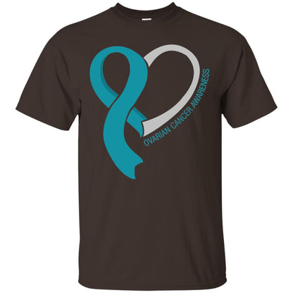 Ovarian Cancer Teal Heart Ribbon Awareness Ovarian Cancer T-shirt Dark Chocolate