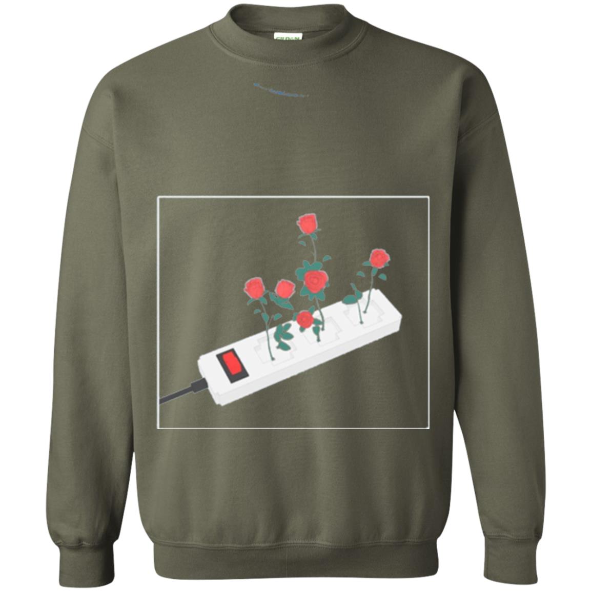 Flower Power Cute Art Aesthetic Vaporwave Digital Rose T-shirt Military Green