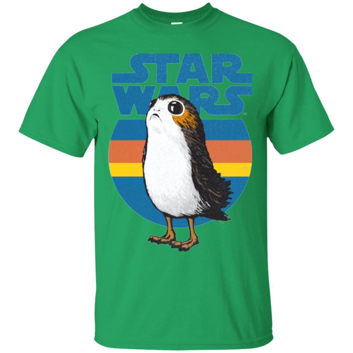 Film T-shirt Star Wars Last Jedi Porg Retro Stripes Logo Graphic Irish Green