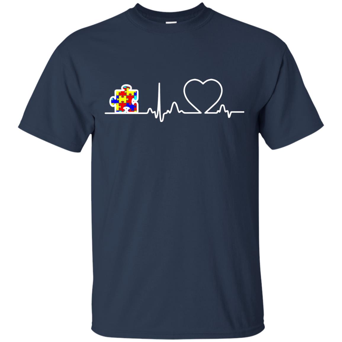 Puzzle Ribbon Heartbeat Autism Awareness T-shirt Navy