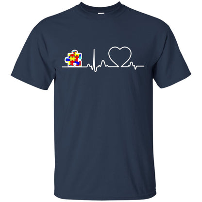 Puzzle Ribbon Heartbeat Autism Awareness T-shirt Navy