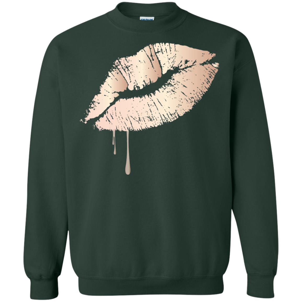 Rose Gold Dripping Lips T-shirt Forest Green