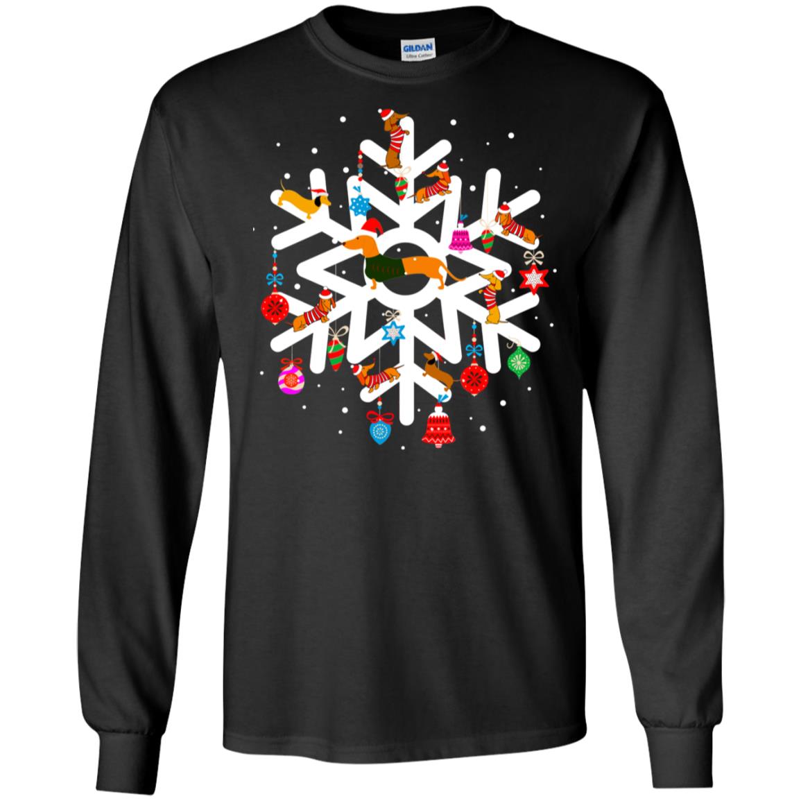 Winter Snow Flower Decorating Bauble And Dachshund X-mas Gift ShirtG240 Gildan LS Ultra Cotton T-Shirt