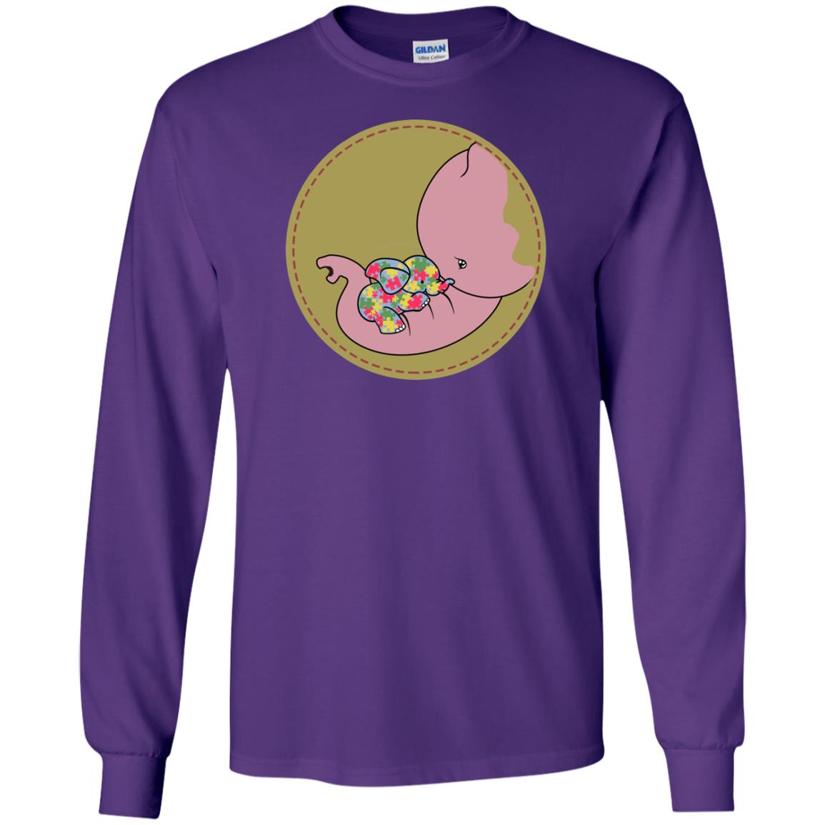 Elephant Mom And Baby Autism Awareness Shirt Purple
