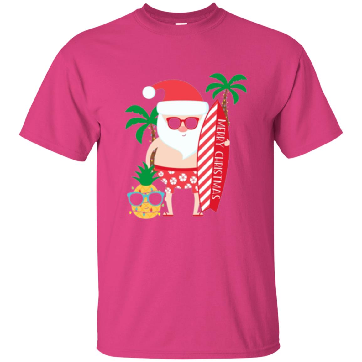 Christmas T-shirt Santa Claus Surfing Hawaiian Heliconia
