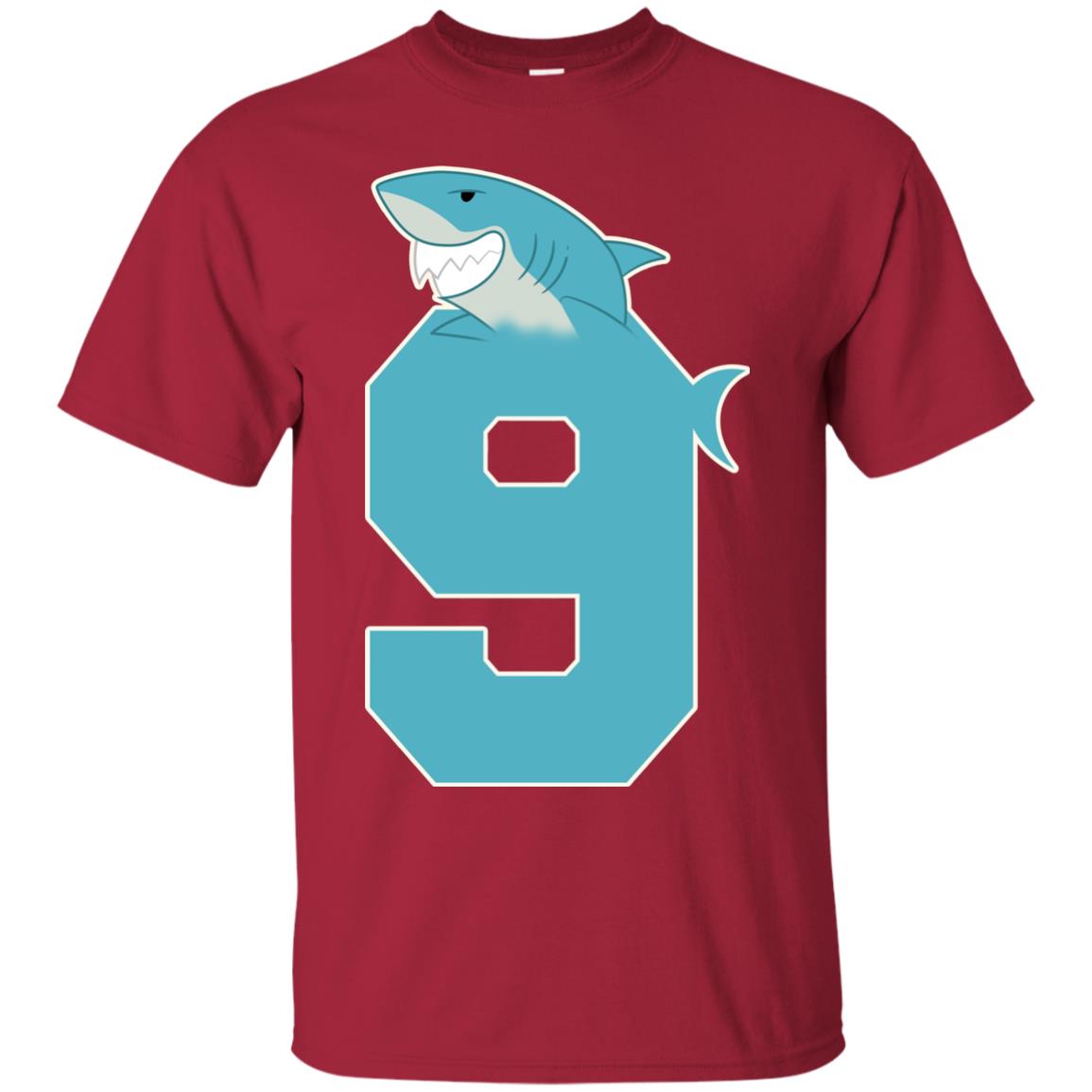 9th Birthday Shark Party Shirt Cardinal
