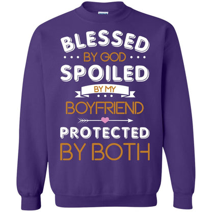 Blessed By God Spoiled By My Boyfriend Protected By Both Shirt Purple