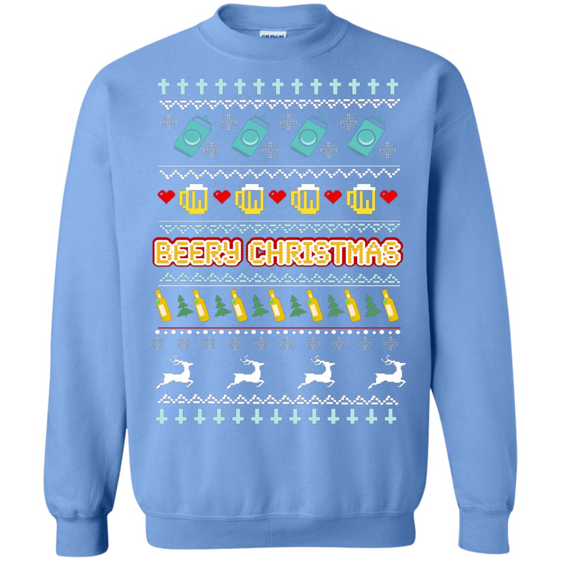 Beery Christmas Merry X-mas Beer Drinking Lovers Gift Shirt Carolina Blue