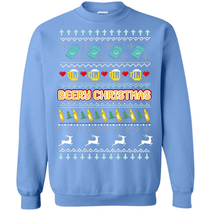 Beery Christmas Merry X-mas Beer Drinking Lovers Gift Shirt Carolina Blue