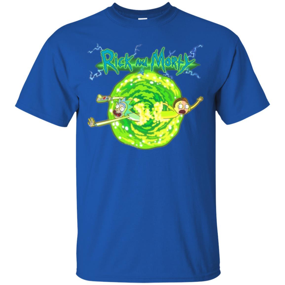 Rick Morty T-shirt Portal Glow Lightning Logo Royal