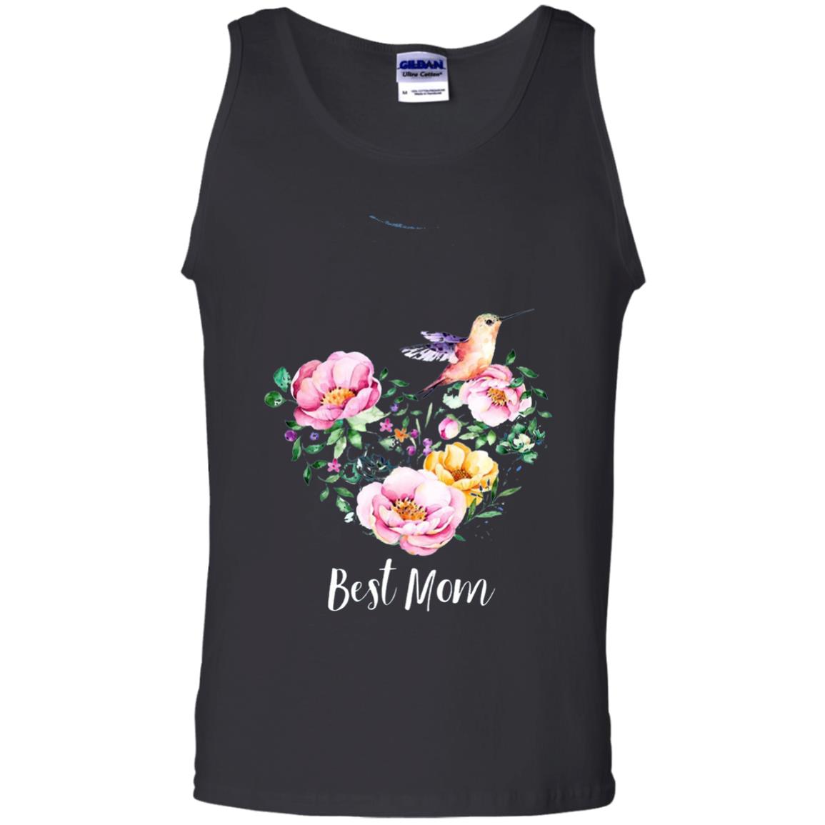 Best Mom Hummingbird Flower Heart Mommy Shirt Black