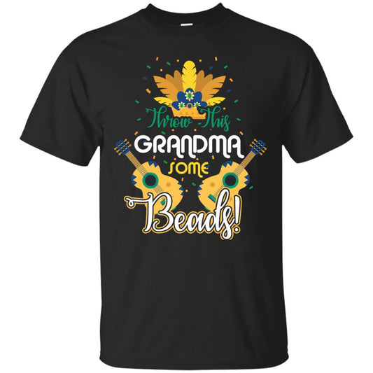 Mardi Gras T-shirt Throw This Grandma Some Beads Black