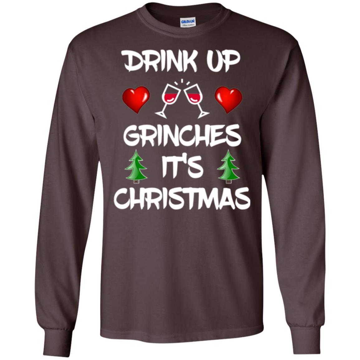 Wine Lover T-shirt Drink Up Grinches It's Christmas Dark Chocolate