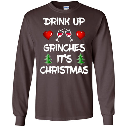 Wine Lover T-shirt Drink Up Grinches It's Christmas Dark Chocolate