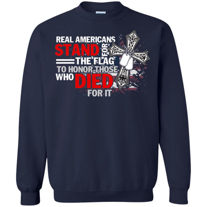Real Americans Stand For The Flag To Honor Those Who Died For It Veteran Shirt Navy