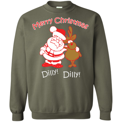 Christmas T-Shirt Merry Christmas Santa And Reindeer Dilly! Dilly! Military Green
