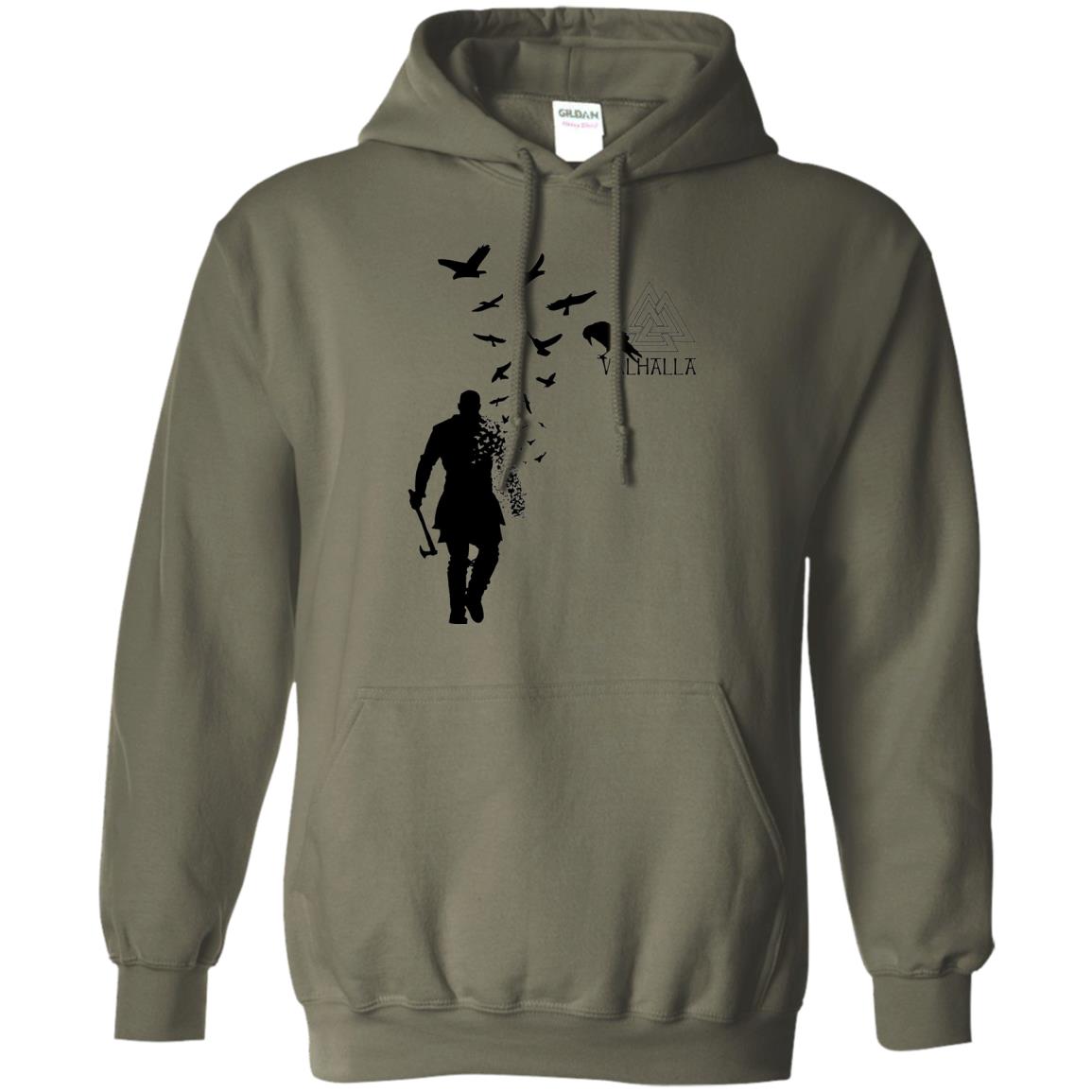 Vikings Axe Ragnar Lothbrok Flock Of Ravens Valhalla Symbol T-shirt Military Green
