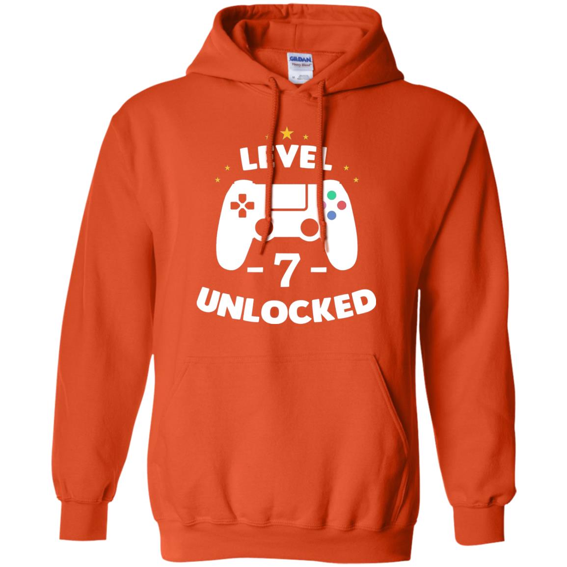 Level 7 Unlocked Gamer Seventh Birthday Party Shirt Orange