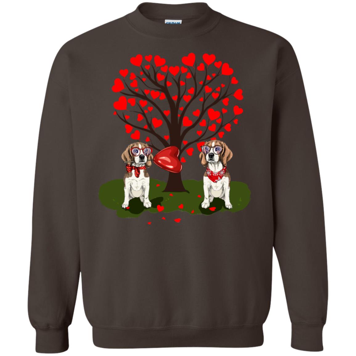 Valentine Beagle Couple Heart Tree Shirt Dark Chocolate