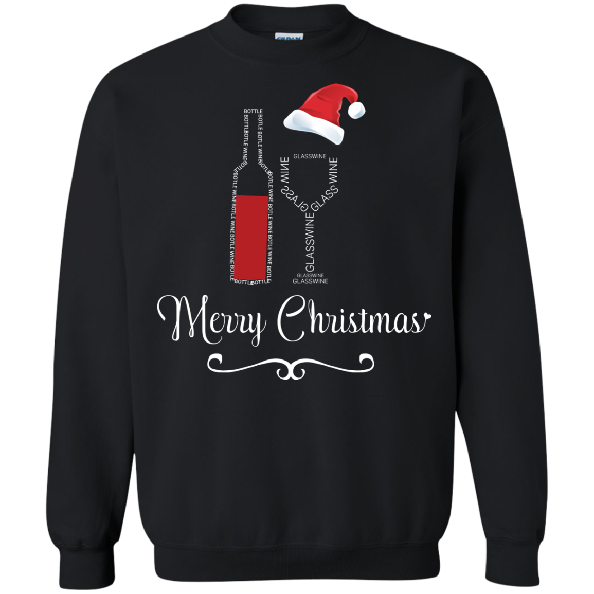 Christmas T-shirt Merry Christmas With Wine Botle And Glass Wine Black